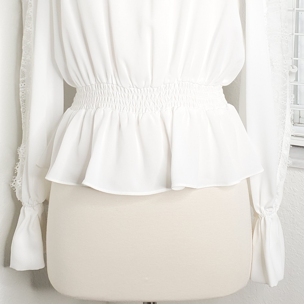 INTERMIX Joy Lace Smocked Waist Peplum Blouse S. - Picture 6 of 10